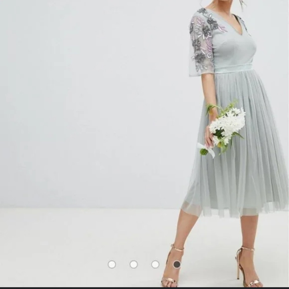 Maya Deluxe Green Sage Tulle & Sequin Dress